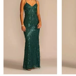 Valhalla Forest Green Sequin Lace-Up Maxi Dress size 13 XL